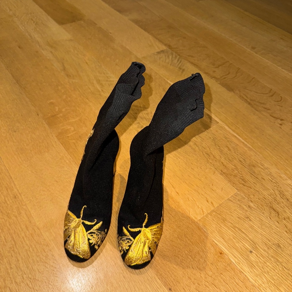 Black and Gold Embroidered Boots